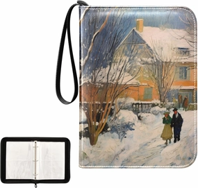 4 Pockets Trading Card Album Holder Book Folder Sports Card Binder Winter Painting 400 Double Side Pockets for 3 Ring Binder Zipper