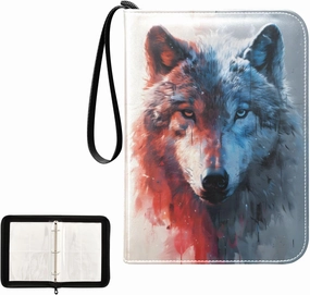 4 Pockets Trading Card Album Holder Book Folder Sports Card Binder Wolf Blue Red 400 Double Side Pockets for 3 Ring Binder Zipper