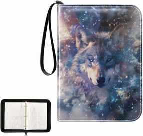 4 Pockets Trading Card Album Holder Book Folder Sports Card Binder Wolf Cosmos 400 Double Side Pockets for 3 Ring Binder Zipper