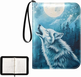 4 Pockets Trading Card Album Holder Book Folder Sports Card Binder Wolf Full Moon 400 Double Side Pockets for 3 Ring Binder Zipper
