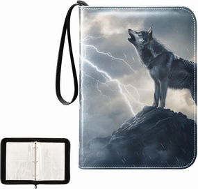 4 Pockets Trading Card Album Holder Book Folder Sports Card Binder Wolf Lightning 400 Double Side Pockets for 3 Ring Binder Zipper