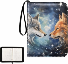 4 Pockets Trading Card Album Holder Book Folder Sports Card Binder Wolf Nebula 400 Double Side Pockets for 3 Ring Binder Zipper