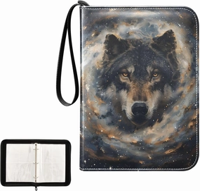 4 Pockets Trading Card Album Holder Book Folder Sports Card Binder Wolf's Face 400 Double Side Pockets for 3 Ring Binder Zipper