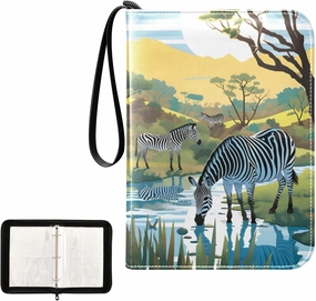 4 Pockets Trading Card Album Holder Book Folder Sports Card Binder Zebra 1 400 Double Side Pockets for 3 Ring Binder Zipper