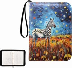 4 Pockets Trading Card Album Holder Book Folder Sports Card Binder Zebra Painting 400 Double Side Pockets for 3 Ring Binder Zipper