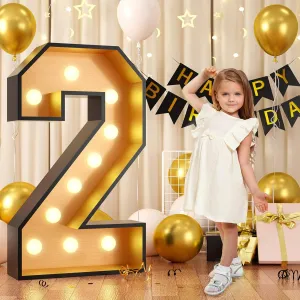 4FT Marquee Light Up 2 Numbers,Black Gold Giant Marquee Mosaic Numbers Marquee Frame Numbers for 2nd Birthday Decorations, Birthday Party,Mosaic Number 2,DIY Frame Pre-Cut Foam Board Kit