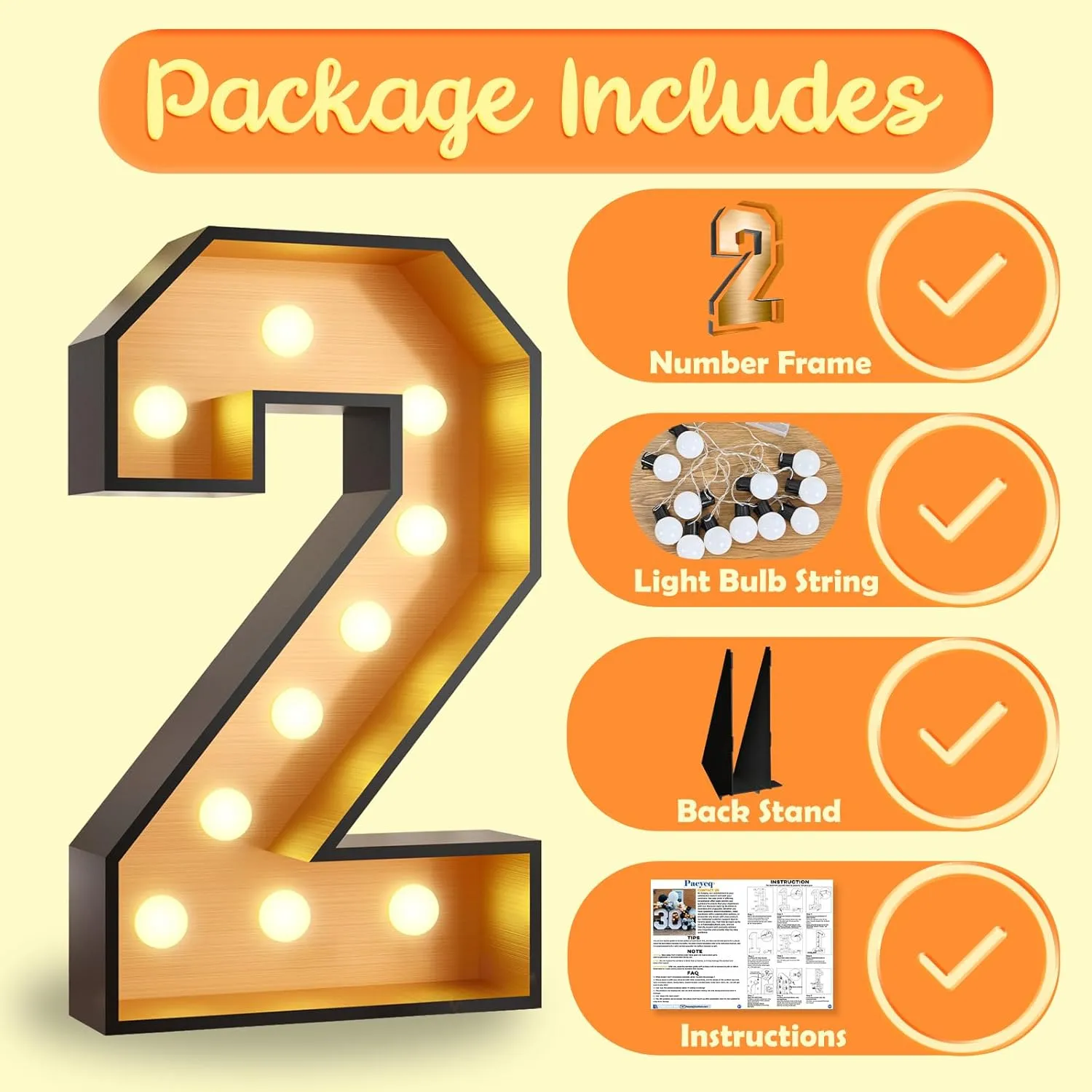 4FT Marquee Light Up 2 Numbers,Black Gold Giant Marquee Mosaic Numbers Marquee Frame Numbers for 2nd Birthday Decorations, Birthday Party,Mosaic Number 2,DIY Frame Pre-Cut Foam Board Kit