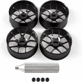 4Pcs Metal 1/24 1/28 RC Car Drift Wheels, [2N 2W] 22mm 1/28 RC Car Drift Hubs for BBS Mini-Q HGD1 Mini-D DRZ Wltoys K969 K989 Rc Car Upgrade Parts (Black, 5.5 Degree)