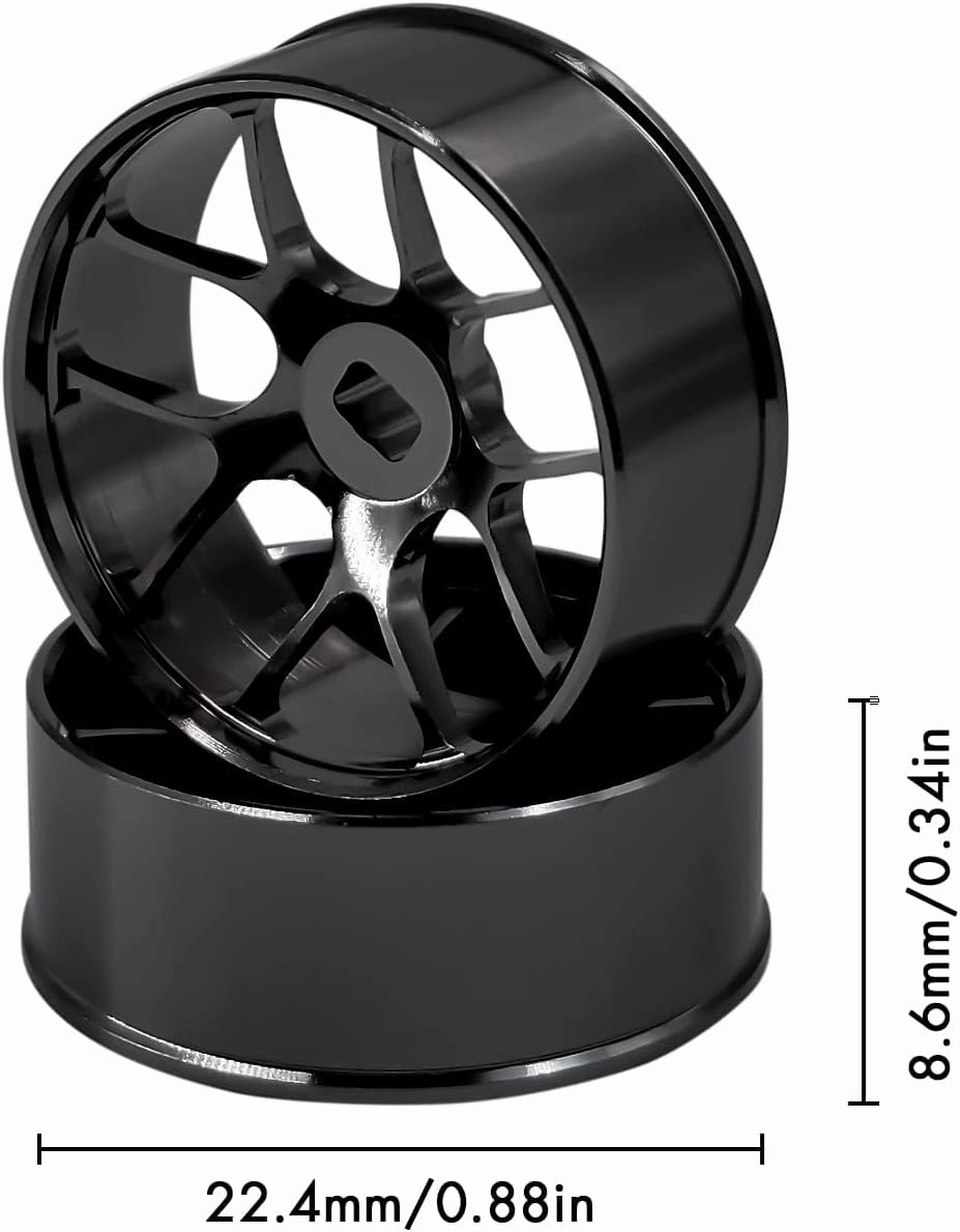 4Pcs Metal 1/24 1/28 RC Car Drift Wheels, [2N 2W] 22mm 1/28 RC Car Drift Hubs for BBS Mini-Q HGD1 Mini-D DRZ Wltoys K969 K989 Rc Car Upgrade Parts (Black, 5.5 Degree)