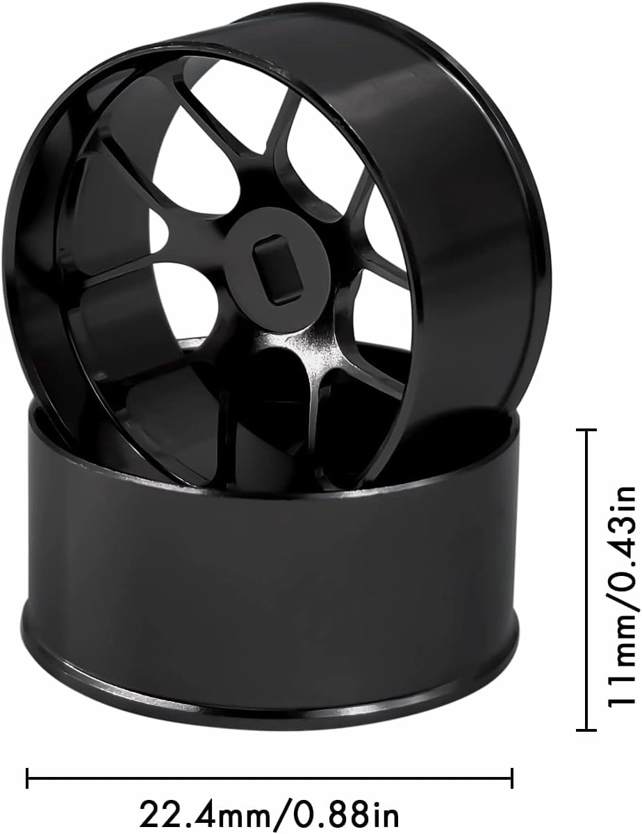4Pcs Metal 1/24 1/28 RC Car Drift Wheels, [2N 2W] 22mm 1/28 RC Car Drift Hubs for BBS Mini-Q HGD1 Mini-D DRZ Wltoys K969 K989 Rc Car Upgrade Parts (Black, 5.5 Degree)