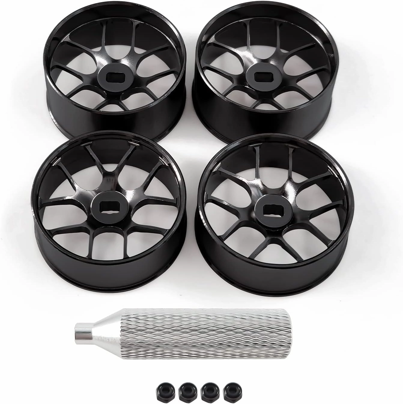 4Pcs Metal 1/24 1/28 RC Car Drift Wheels, [2N 2W] 22mm 1/28 RC Car Drift Hubs for BBS Mini-Q HGD1 Mini-D DRZ Wltoys K969 K989 Rc Car Upgrade Parts (Black, 5.5 Degree)