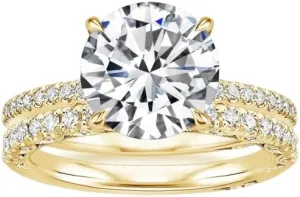 5 CT Round Cut Colorless Moissanite Engagement Ring Set, Tacori Wedding/Bridal Sets, 925 Sterling Silver, Anniversary Ring Pave Set, Holiday Gift for Women, 10K/14K/18K/22K Gold