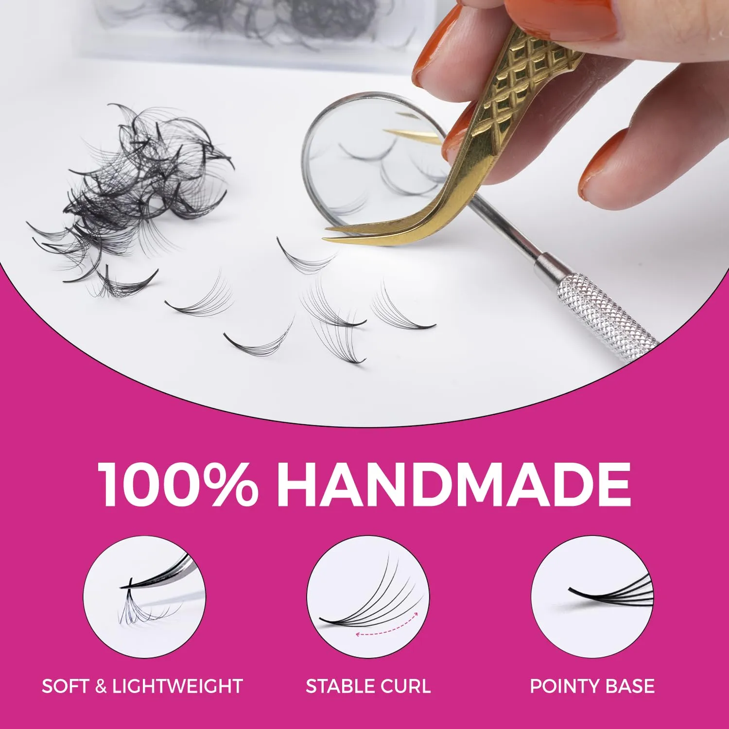 500 Promade Fans - 6D 0.07 Size 12mm Curl C - Volume Premade Lash Fans for Eyelash Extensions Middle Stem Handmade Loose Pre Made Eyelash Fluffy Soft Pointy Base