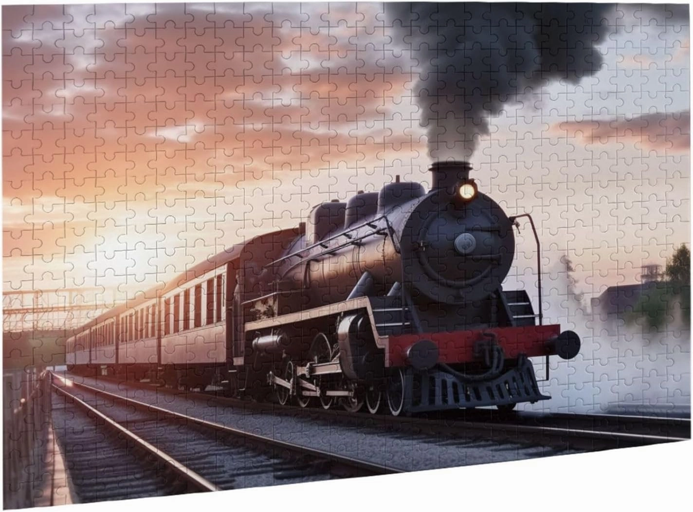 500 Piece Jigsaw Puzzle for Adults Challenging Puzzle for Game Nights Wooden Puzzle Personalized Custom Wood-Puzzles for Family Steam Train Depart Sunset Picture Puzzles Finished Size 20.4"x15"