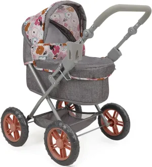 509 Crew: Melange Flora - Amanda Doll Pram - Matching Handbag, Doll Accessory, Adjustable Handle, Removable Bassinet, Foldable Design, Kid Toy, Age 3 