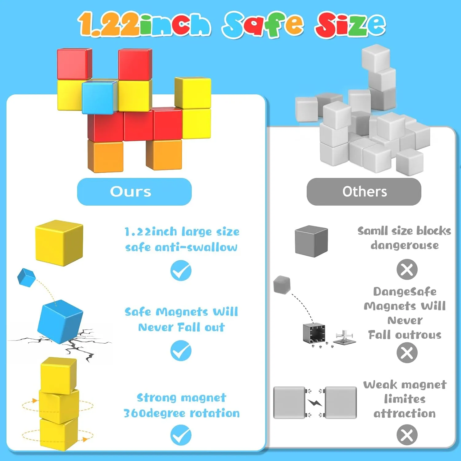 56PCS Magnetic Blocks Building Toys, 1.2 Inch Magnetic Cubes Building Blocks for Toddlers 3-5, STEM Montessori Toys Magnets for Kids Ages 3  Year Old Boys and Girls, Classroom Must Haves