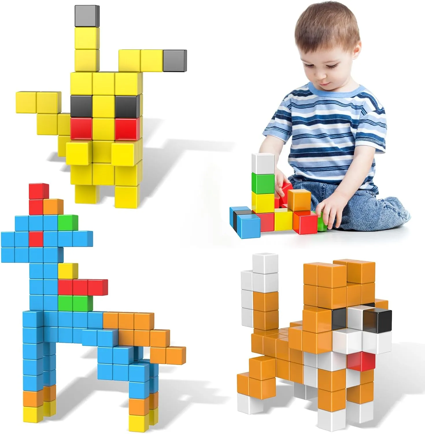 56PCS Magnetic Blocks Building Toys, 1.2 Inch Magnetic Cubes Building Blocks for Toddlers 3-5, STEM Montessori Toys Magnets for Kids Ages 3  Year Old Boys and Girls, Classroom Must Haves