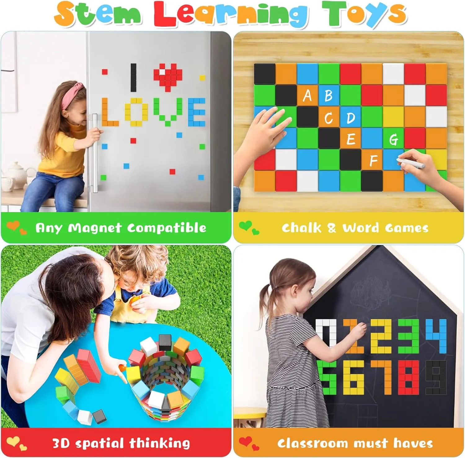 56PCS Magnetic Blocks Building Toys, 1.2 Inch Magnetic Cubes Building Blocks for Toddlers 3-5, STEM Montessori Toys Magnets for Kids Ages 3  Year Old Boys and Girls, Classroom Must Haves