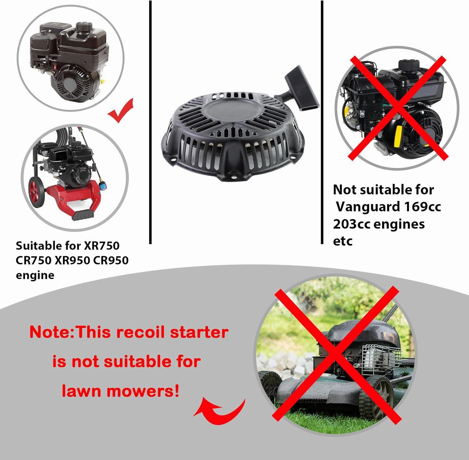 590607 Recoil Starter Compatible with Briggs and Stratton 590607 797276 Pull Start Assembly 163cc 208cc Recoil Starter CR950 CR750 Engine with Pull Rope