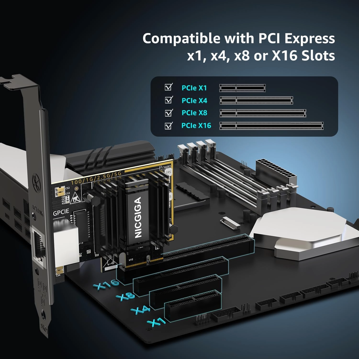 5Gb Base-T Network Card, Realtek RTL8126 Controller, NICGIGA 5G PCIe Ethernet Adapter Support WOL, 5Gbe RJ45 Port NIC Card, Windows10/11/Windows Server/Linux