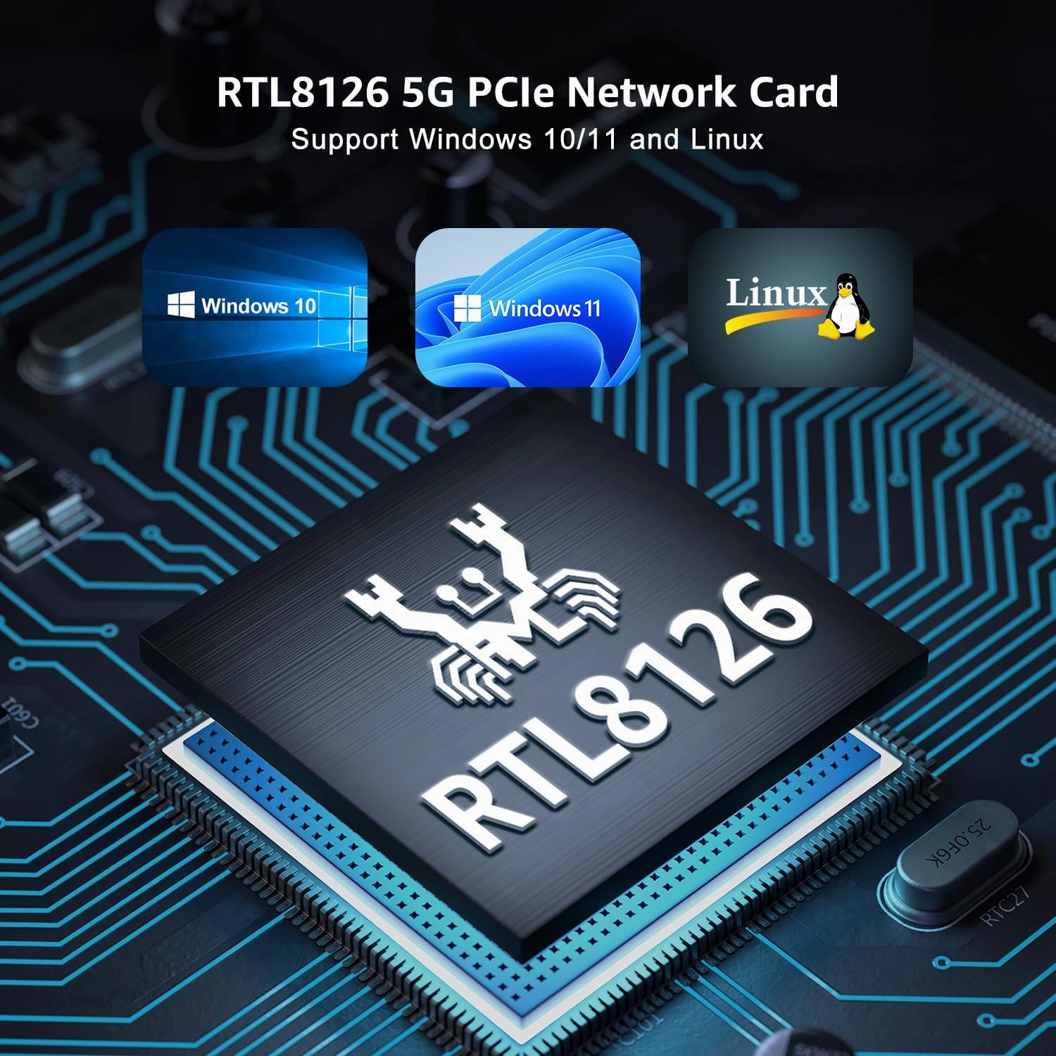 5Gb Base-T Network Card, Realtek RTL8126 Controller, NICGIGA 5G PCIe Ethernet Adapter Support WOL, 5Gbe RJ45 Port NIC Card, Windows10/11/Windows Server/Linux