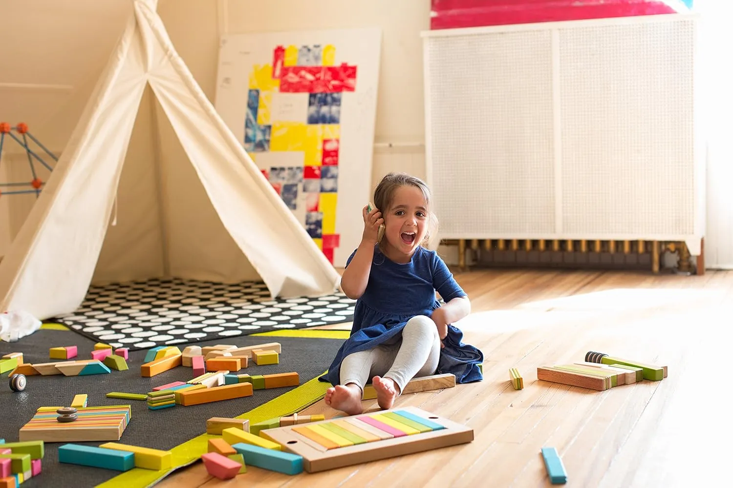 6 Piece Tegu Pocket Pouch Prism Magnetic Wooden Block Set, Nelson