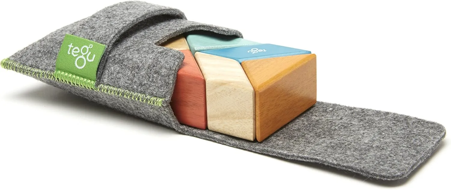 6 Piece Tegu Pocket Pouch Prism Magnetic Wooden Block Set, Sunset