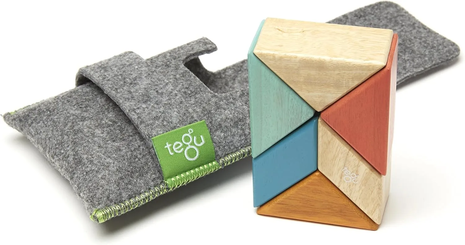 6 Piece Tegu Pocket Pouch Prism Magnetic Wooden Block Set, Sunset