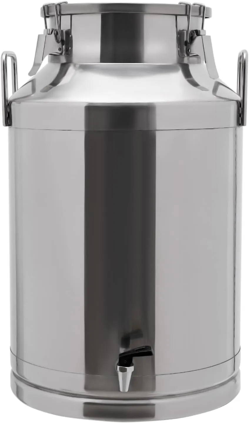 60L/ 16Gallon Stainless Steel Milk Can Milk Bucket Milk Jug Wine Pail Bucket Milk Can Tote Jug with Faucet & Sealed Lid Heavy Duty Milk Can Tote Jug, Silver