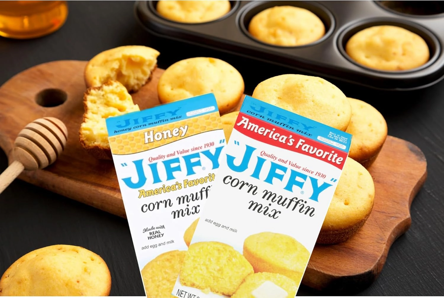 6 PCS Jiffy Muffin Mix | Corn Muffin   Honey Corn Muffin | America's Favorite Corn Muffins | Quality and Value Since 1930 | Bundled with Bonus L&L Mini Spatula
