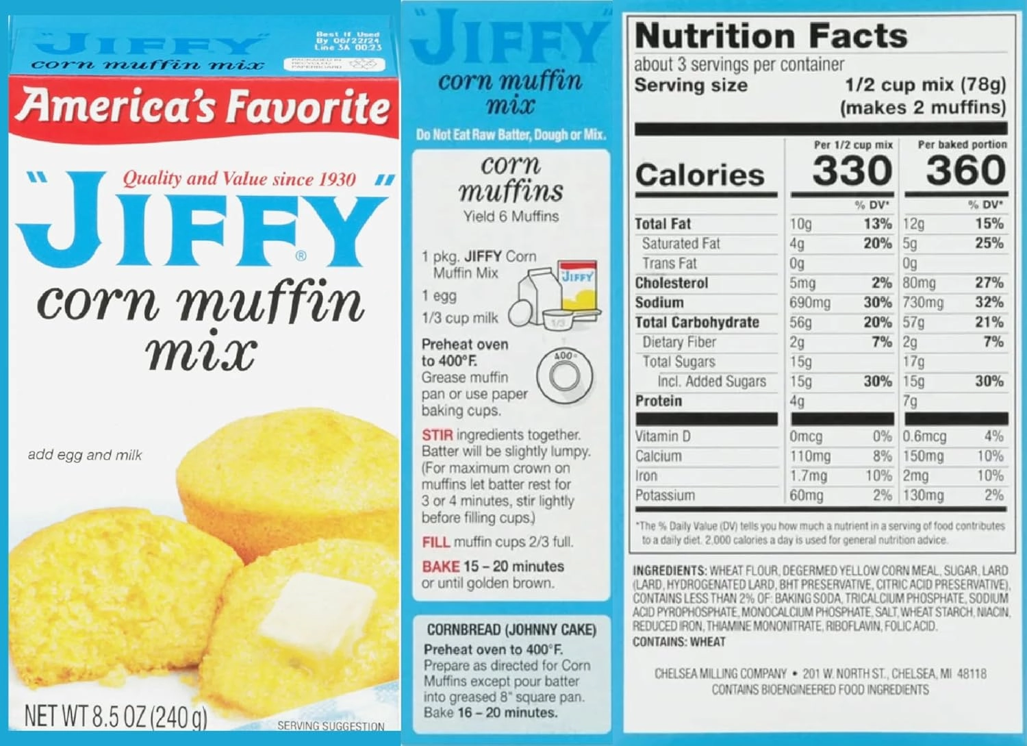6 PCS Jiffy Muffin Mix | Corn Muffin   Honey Corn Muffin | America's Favorite Corn Muffins | Quality and Value Since 1930 | Bundled with Bonus L&L Mini Spatula