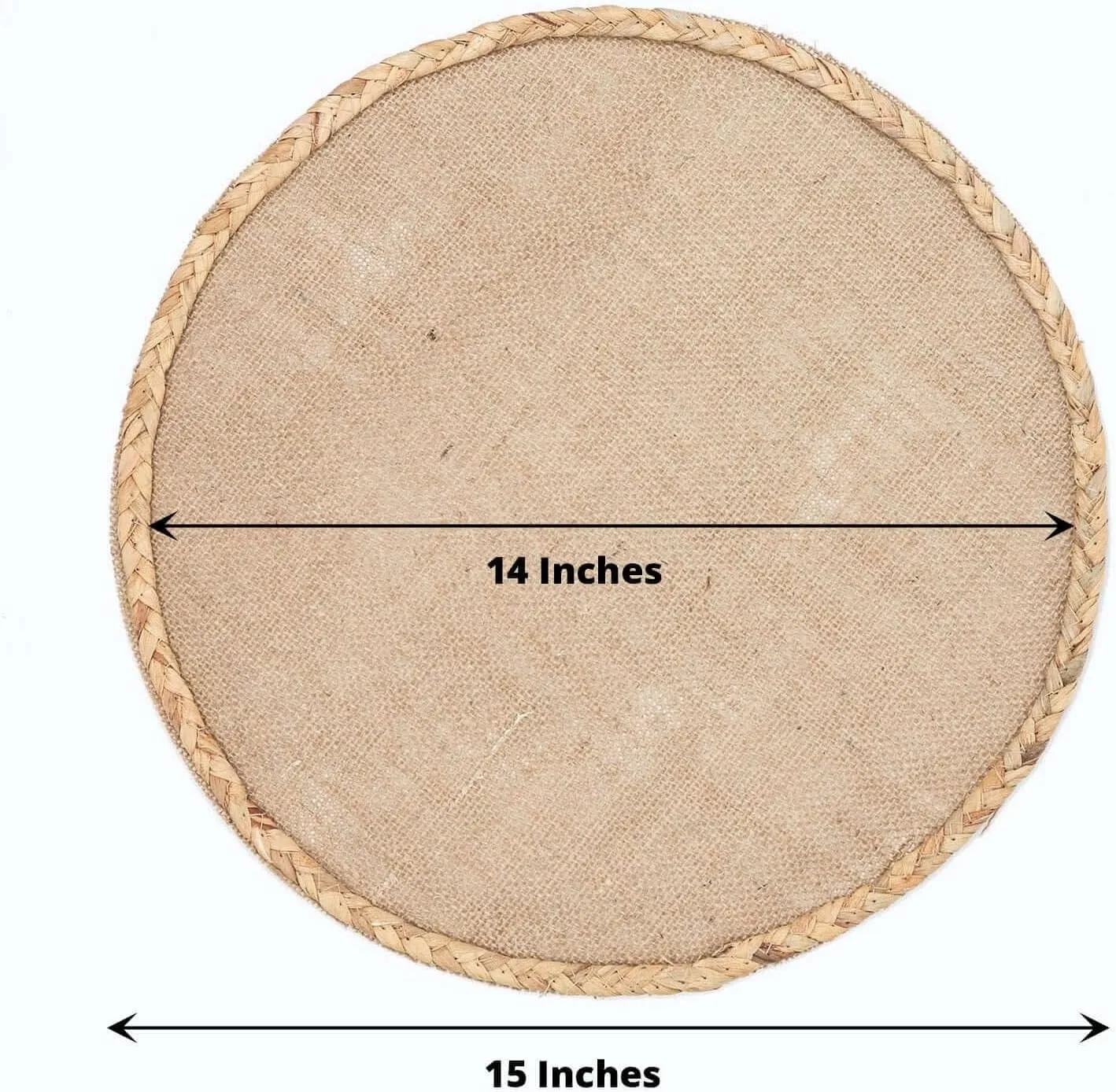 8 Pack 15" Natural Rustic Burlap Jute Placemats, Round Braided Edges Farmhouse Style