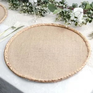 8 Pack 15" Natural Rustic Burlap Jute Placemats, Round Braided Edges Farmhouse Style