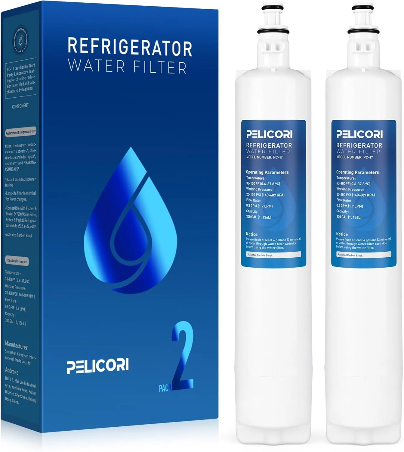 847200 Water Filter Replacement for Fisher & Paykel 847200, Fisher & Paykel Model Number E522, E422, E402 (2 Pack)