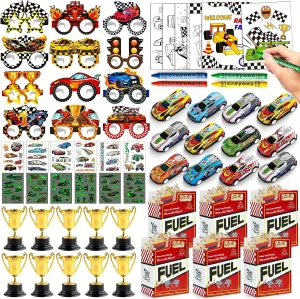 84Pcs Race Car Party Favors Birthday Supplies Gift Box Glasses Flag Mini Car Coloring Card Trophy Cup Sticker Birthday Goodie Bag Stuffers Racing RaceCar-Themed Party Supplies Decor for Boys Kids