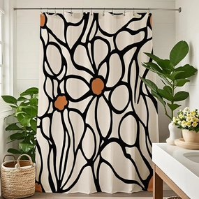 Abstract Matisse Flower Shower Curtain Funky Shower Curtain Set Aesthetic Bohemian Floral Black Geometric Bath Curtain Modern Vintage Minimalist 70S Bathroom Accessories Home Decor 60x72 Inch