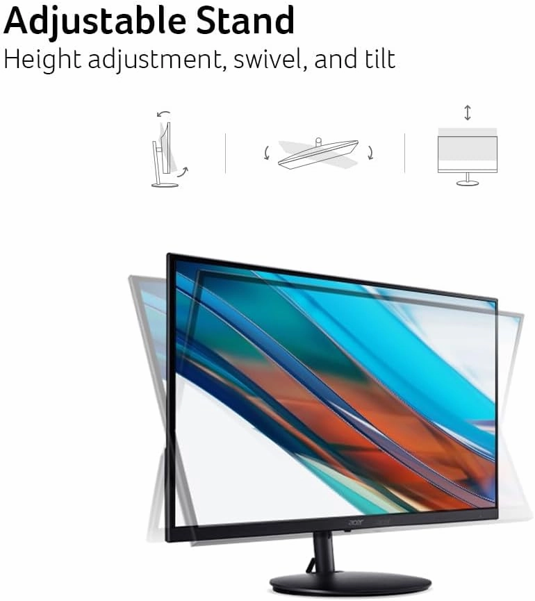 acer 24" FHD Gaming Office Monitor, 3-Side Borderless, 100Hz, AMD FreeSync, 1ms (VRB), VESA, Swivel, Tilt Adjustable Stand Built-in Speakers HDMI 1.4 & VGA Port - Black