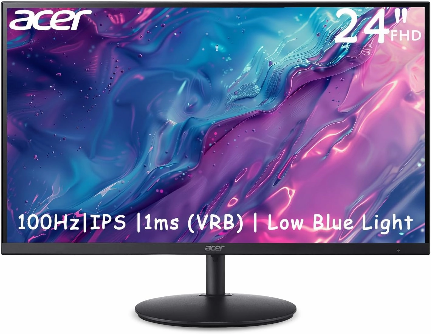 acer 24" FHD Gaming Office Monitor, 3-Side Borderless, 100Hz, AMD FreeSync, 1ms (VRB), VESA, Swivel, Tilt Adjustable Stand Built-in Speakers HDMI 1.4 & VGA Port - Black
