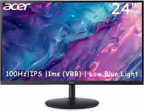 acer 24" FHD Gaming Office Monitor, 3-Side Borderless, 100Hz, AMD FreeSync, 1ms (VRB), VESA, Swivel, Tilt Adjustable Stand Built-in Speakers HDMI 1.4 & VGA Port - Black