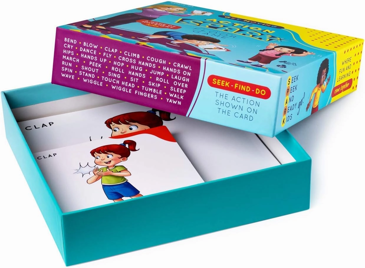 Action Kids Floor Game, Memory Matching Card Game, Toddler Movement Card Games, Interactive Game for Kids, Seek and Find Action Verb Cards Educational Toys