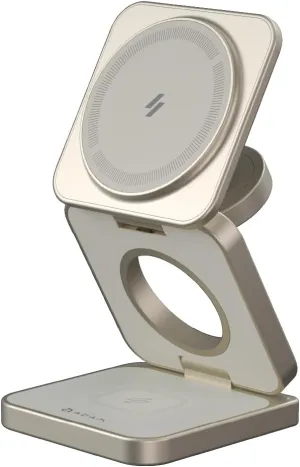 ADAM elements Qi2 Magnetic Wireless Charger/Fast Charger – Mag 3 Pro Qi2 3-in-1 Foldable Travel Fast Charging Station 15W for iPhone 12/13/14/15/16 Series, Apple Watch & AirPods Series (Titanium)