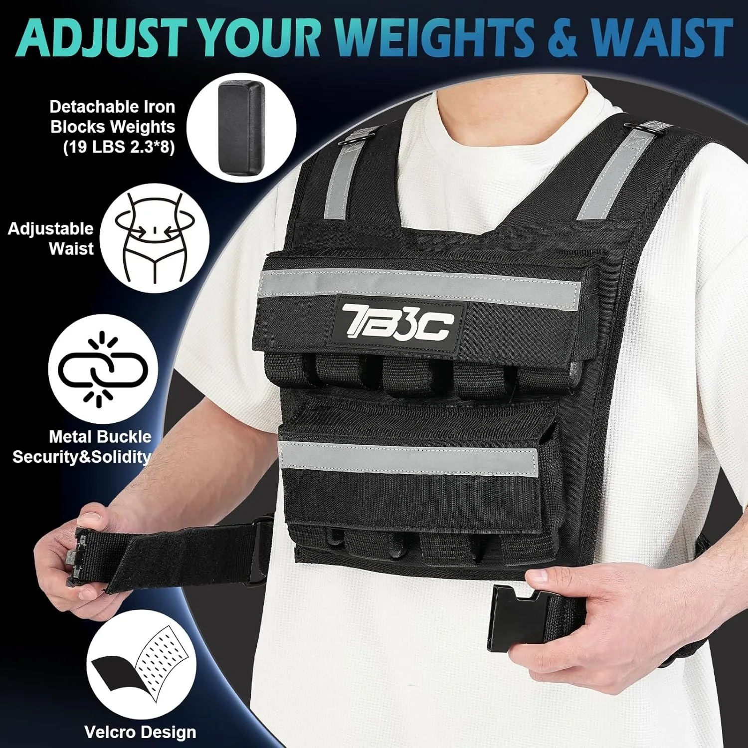 Adjustable Weighted Vest Men 19lbs/ 30lbs/ 40lbs Weights with Reflective Stripe, Weight Vest Woman Workout Vest for Strength Training,Running & Walking.
