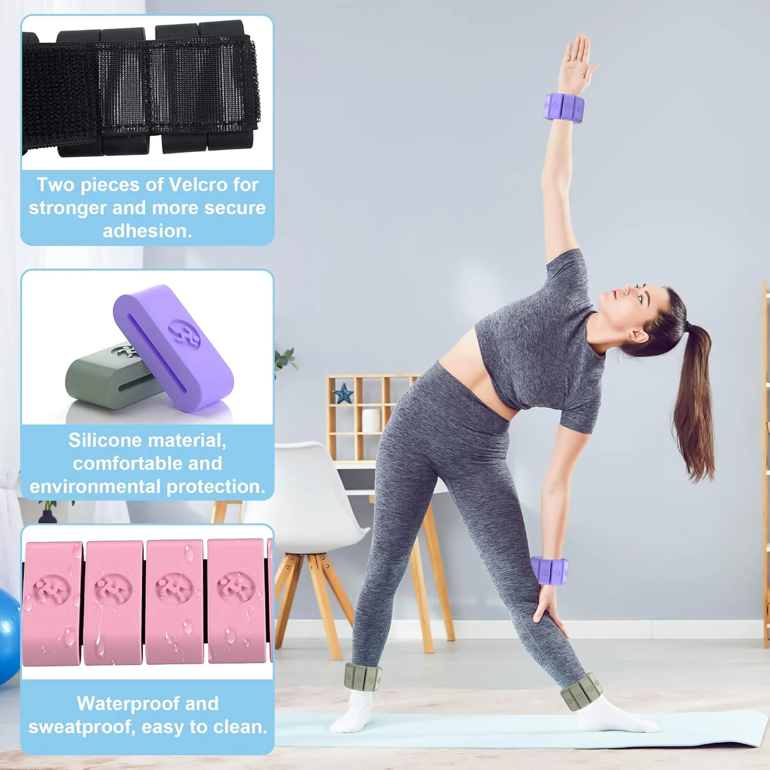 Adjustable Wrist Weights for Women Men, Leg Weights for Women 0.75lb-1lb Each for Walking, Yoga, Dance, Barre, Gym