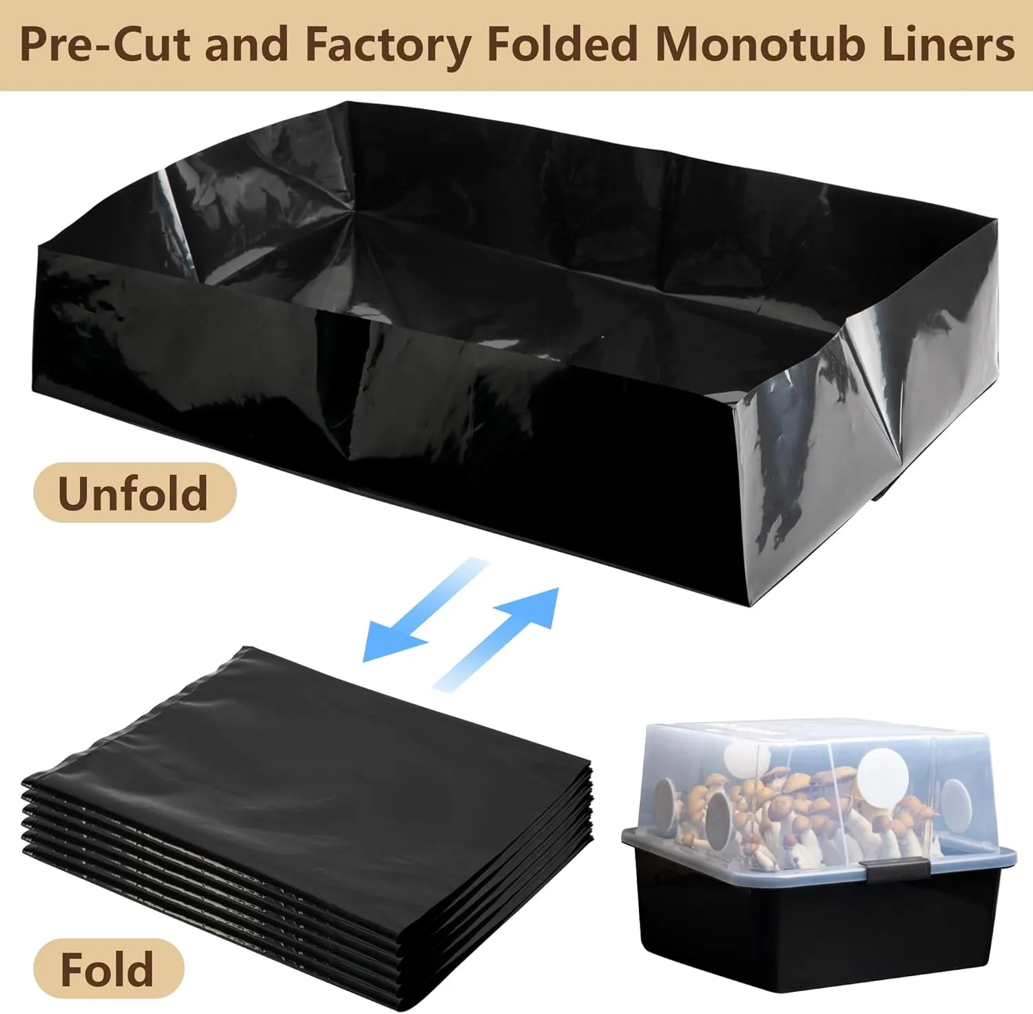Adnee 15 Pcs Mushroom Monotub Liners-19" x 13" x 4" Monotub Liner Fit Up to 66 Quart Monotub-Monotub Plastic Liners for Mushroom Growing Supplies Liner Replacement