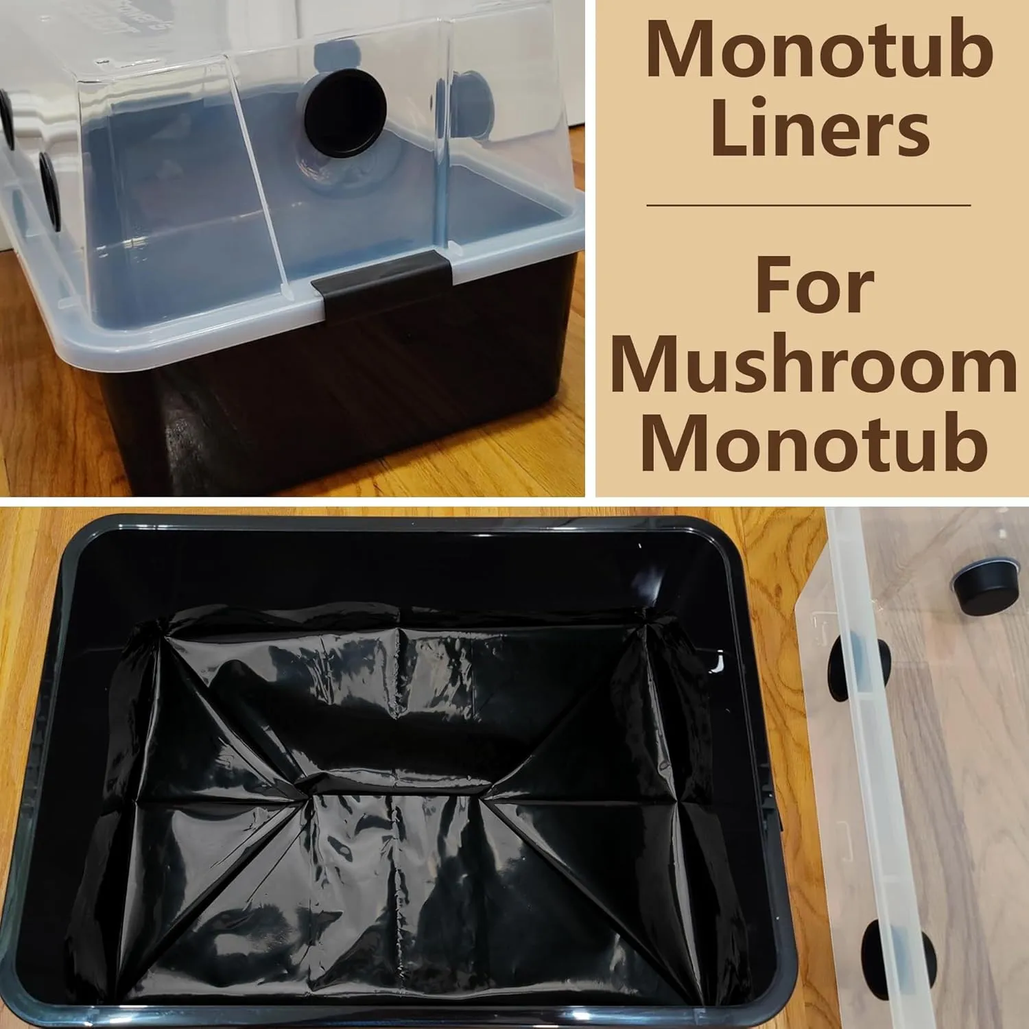 Adnee 15 Pcs Mushroom Monotub Liners-19" x 13" x 4" Monotub Liner Fit Up to 66 Quart Monotub-Monotub Plastic Liners for Mushroom Growing Supplies Liner Replacement
