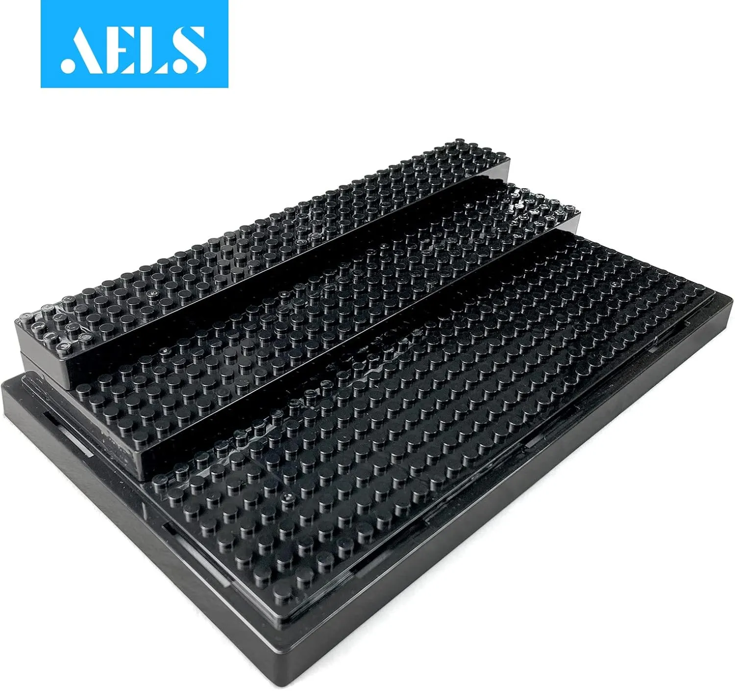 AELS 3-Level Acrylic Display Case Set, Dustproof Showcase for Collection Bricks Blocks Toys Models Minifigures Building, Clear, Removable (Black - 4 Packs)