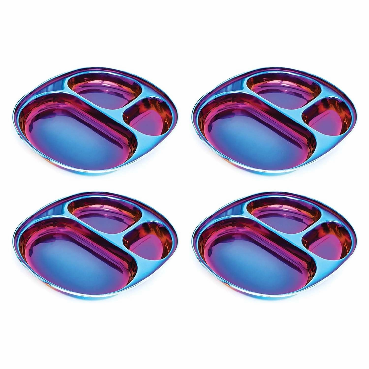 Ahimsa Stainless Steel Plates for Kids - Divided Plates for Toddlers, Pediatrician Designed, Non Toxic Toddler Plate, BPA Free & Dishwasher Safe (Blue Set of 4)