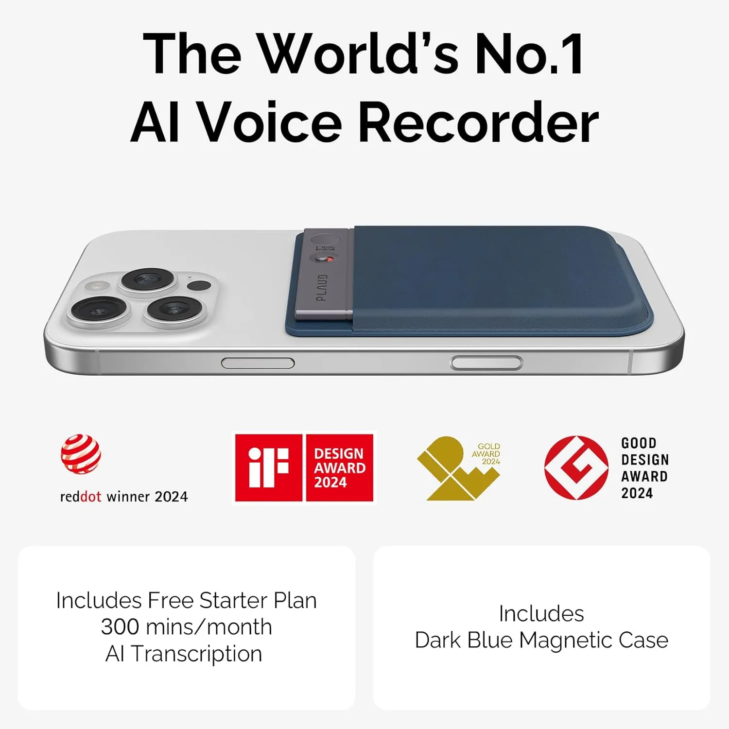 AI Voice Recorder, PLAUD Note AI Note Taking Device, Transcribe & Summarize, Support 112 Languages, 64GB Black Digital Audio Recorder for Lectures, Meetings, Calls, with Magnetic Dark Blue Case
