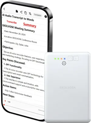 AI Voice Recorder,Transcribe & Summarize Empowered by GPT & DeepSeek,APP Control,4G File Transfer,3600 Mins of Cloud Storage,Support 88 Languages,Audio Recorder for Meetings,Lectures,Calls,Silver