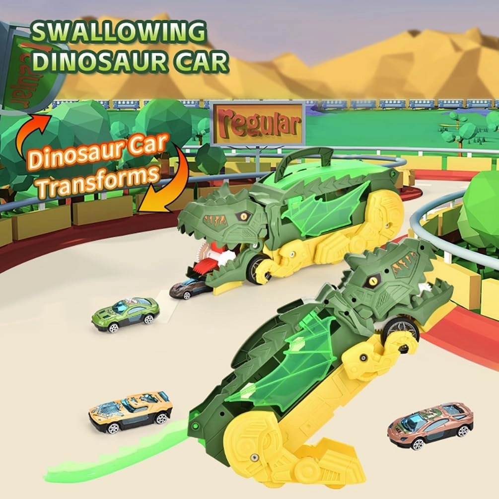 Ailejia Transformed Dinosaur Truck Toy with 11 Mini Pull Back Car, Dinosaur Eating Cars with Wings and Handle for Kids 3-5, Birthday Gifts Toys (Dark Green)
